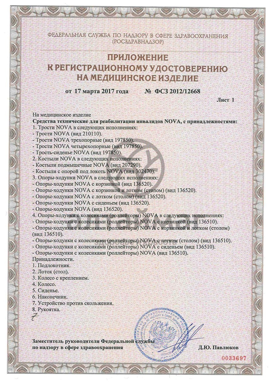 Сертификат на товар Трость Nova TN-122 (с ремешком, с рисунком) Трость Nova TN-122 (с ремешком, с рисунком) сертификат