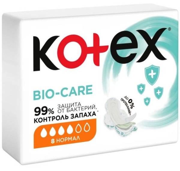 Изображение товара Прокладки Котекс Bio-Care с антибактериальным слоем нормал 8шт Прокладки Котекс Bio-Care с антибактериальным слоем нормал 8шт фотография